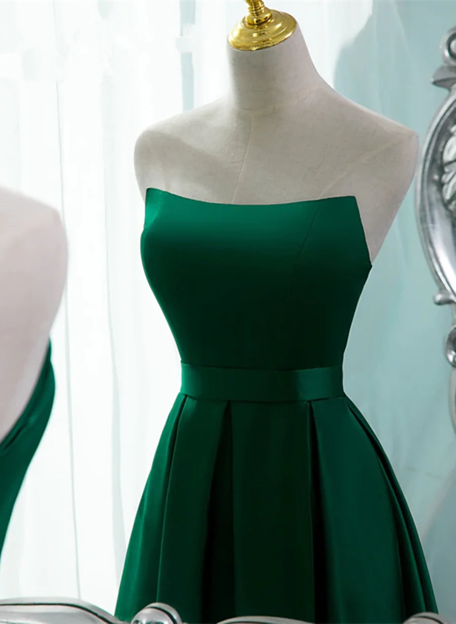 Simple Satin Green Long Evening Dress with Slit, Green A-line Prom Dress TP1313