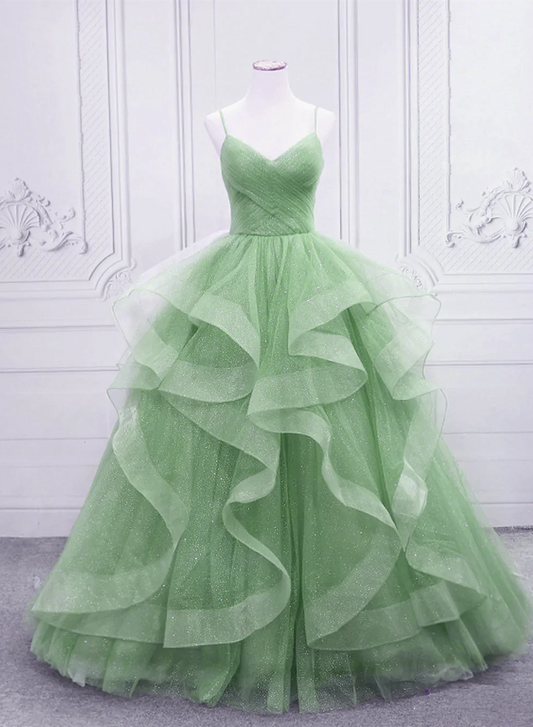 Light Green Tulle Long Formal Dress Party Dress, Green Layers Floor Length Formal Dress TP1314