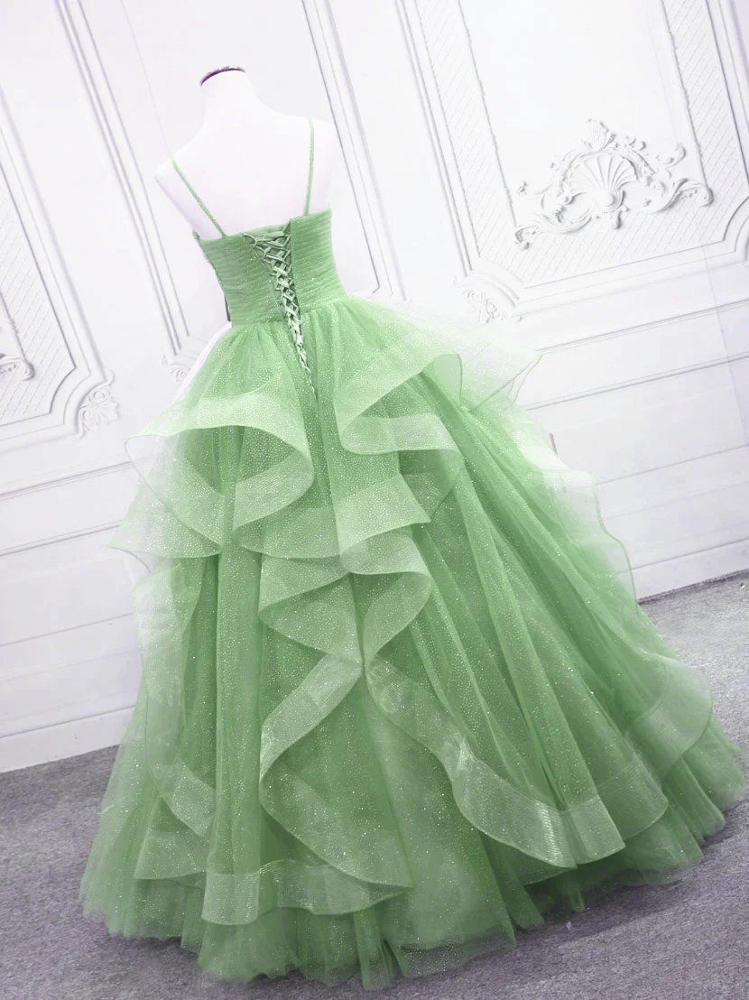 Light Green Tulle Long Formal Dress Party Dress, Green Layers Floor Length Formal Dress TP1314