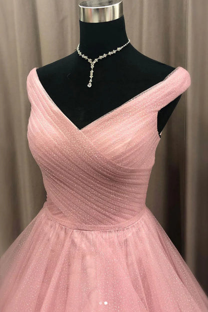 Pink Tulle Layers Long Formal Dress, Pink Tulle A-line Prom Dress TP1320