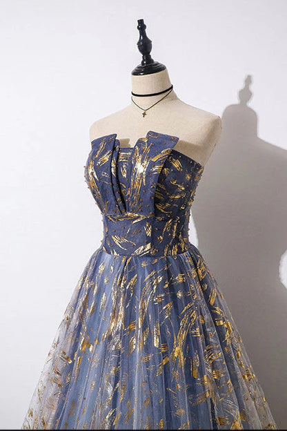 Blue Tulle A-line Gradient Long Formal Dress, A-line Blue Evening Dress Prom Dress TP1322