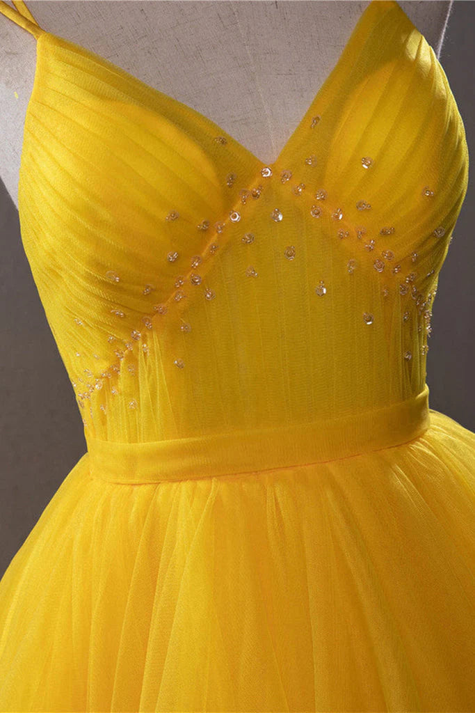 Light Yellow Layers Tulle Long Party Dress, High Low Yellow Formal Evening Dress TP1326