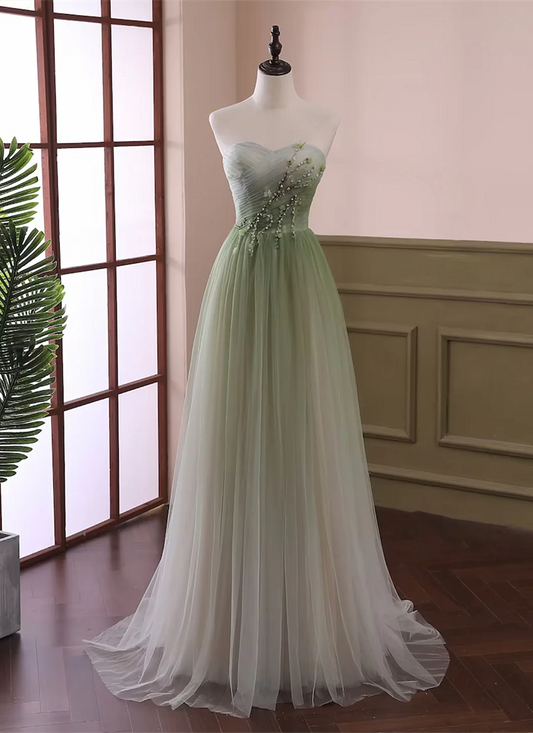 Beautiful Mint Green Strapless Tulle Sweetheart Evening Gown Beaded Floral Embroidery Prom Dress TP1329