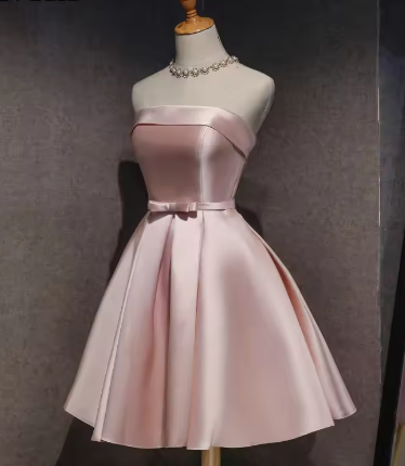 Blue Satin Knee Length Homecoming Dress, Blue Cute Short Party Dress TP1330