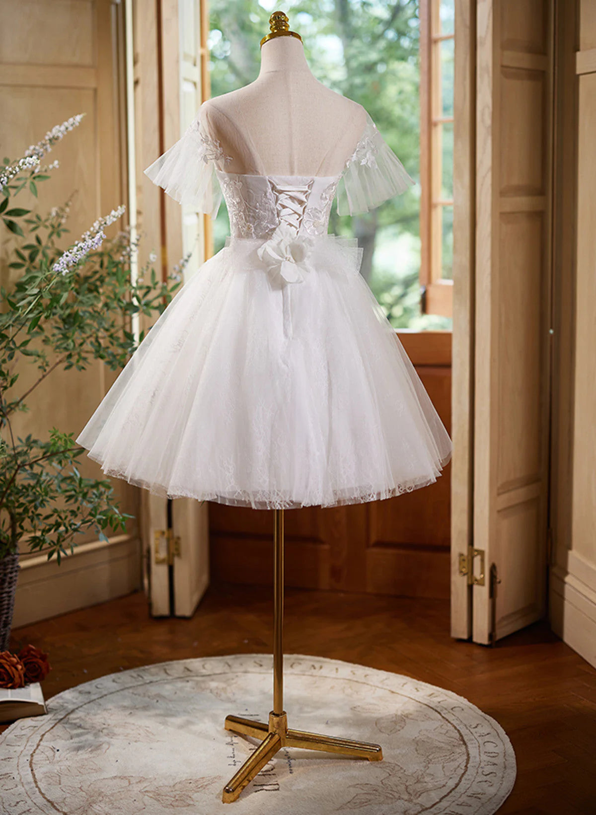 Cute White Tulle with Lace Short Party Dress, White Graduation Dress TP1331