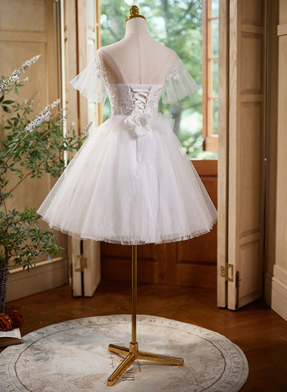 Cute White Tulle with Lace Short Party Dress, White Graduation Dress TP1331