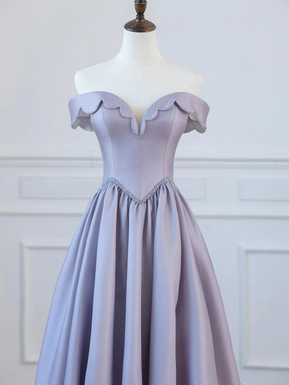 A-Line Satin Floor Length Long Prom Dress, Off the Shoulder Evening Formal Dress TP1351