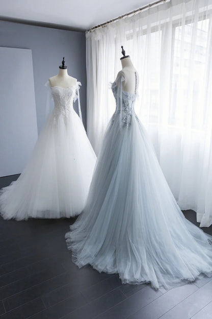 A-Line Tulle Lace Long Prom Dresses, Evening Party Dresses TP1359