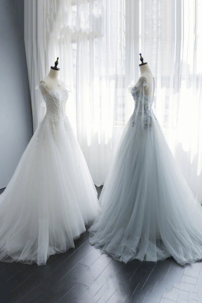 A-Line Tulle Lace Long Prom Dresses, Evening Party Dresses TP1359