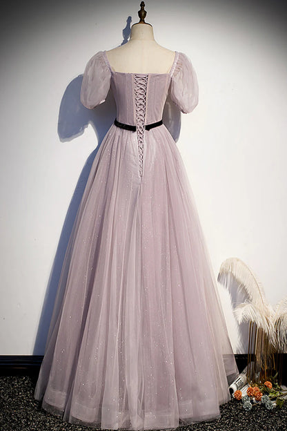 A-Line Tulle Long Prom Dresses, Simple Evening Dresses TP1363