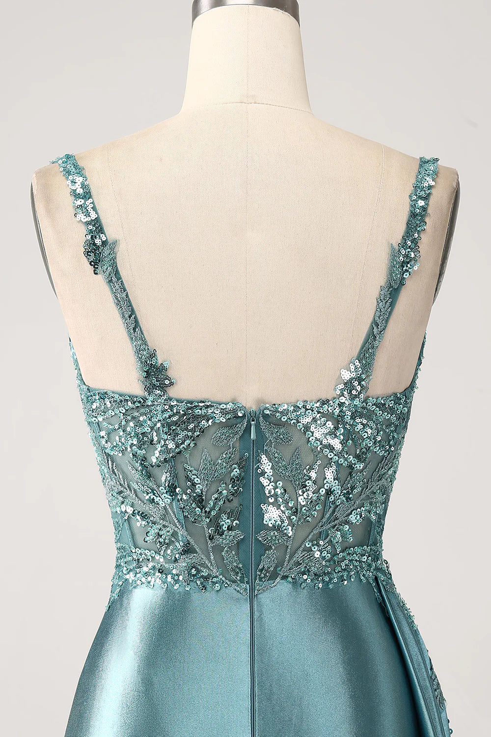 Mermaid V-Neck Satin Long Appliques Sequin Prom Dress With Slit TP1373