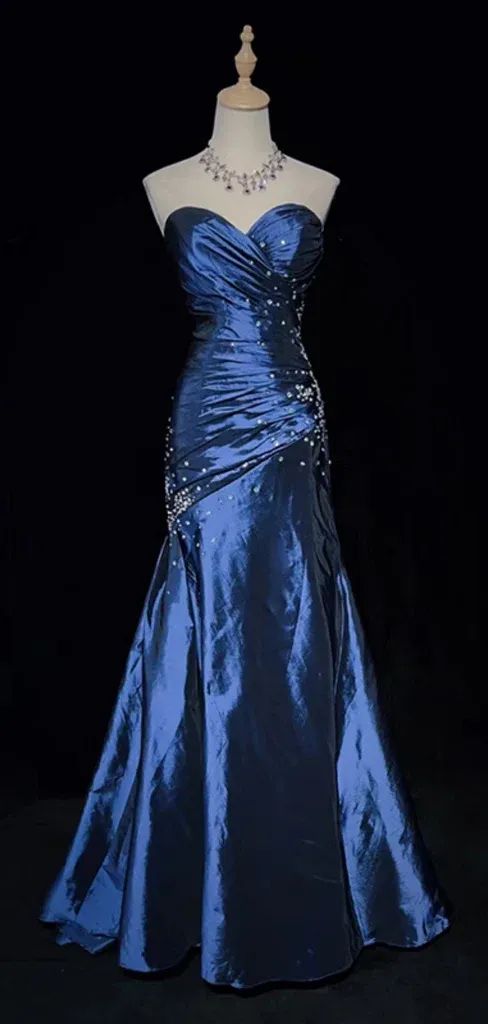 Sexy Sweetheart Sleeveless Mermaid Satin Long Prom Dresses For Party TP1376
