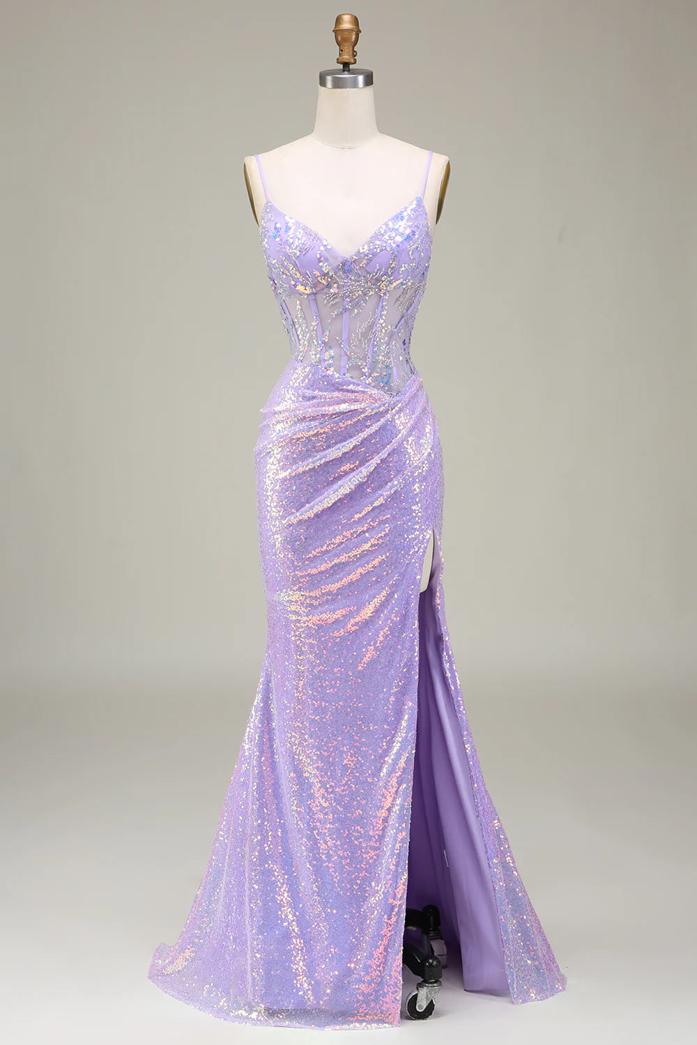 Sparkly Mermaid LighT Purple Corset Prom Dress with Slit TP1380