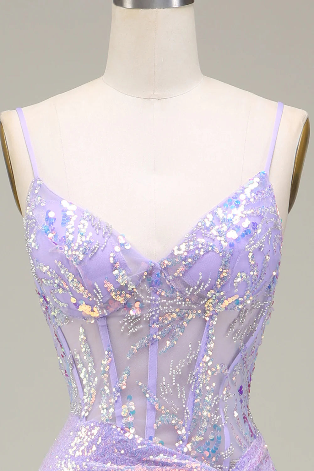 Sparkly Mermaid LighT Purple Corset Prom Dress with Slit TP1380