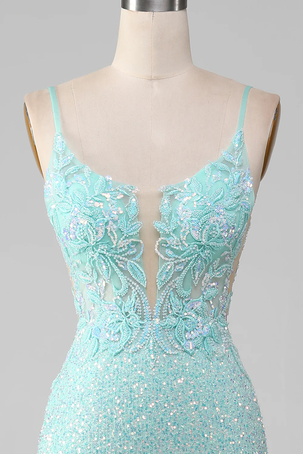 Sequins Light Green Sparkly Mermaid Prom Dress with Slit TP1386