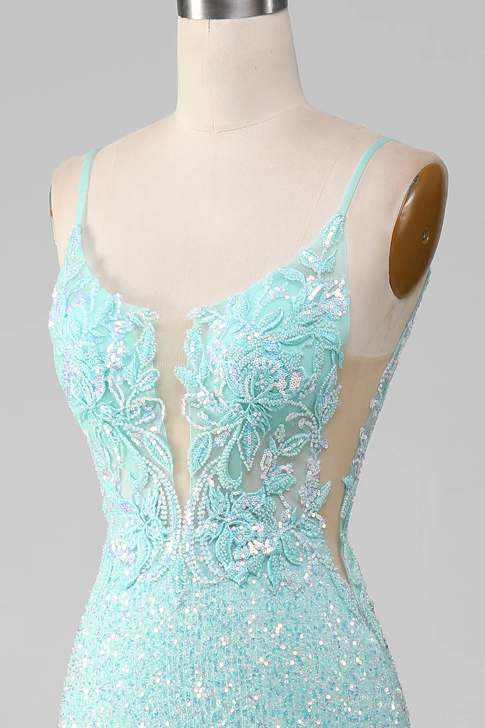 Sequins Light Green Sparkly Mermaid Prom Dress with Slit TP1386