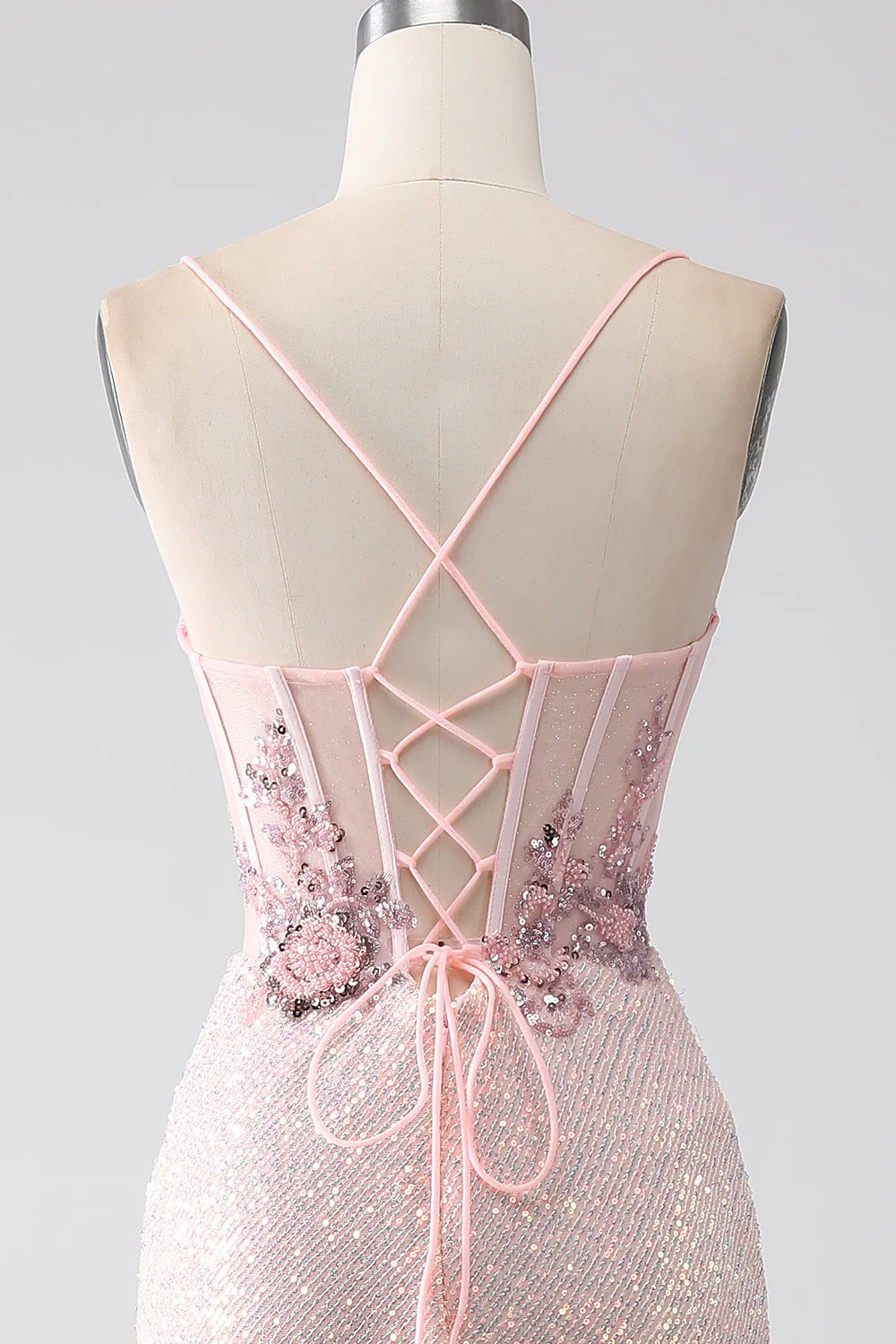 Glitter Pink Beaded Mermaid Prom Dress with Slit TP1389