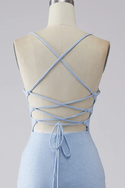 Light Blue Sparkly Mermaid Prom Dress with Slit TP1391