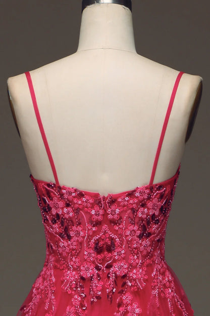 Spaghetti Straps A Line Red Prom Dress with Appliques TP1395