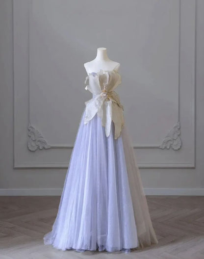 Lilac Purple 3D 3D Flower A-line Strapless Elegant Evening Gowns TP1410