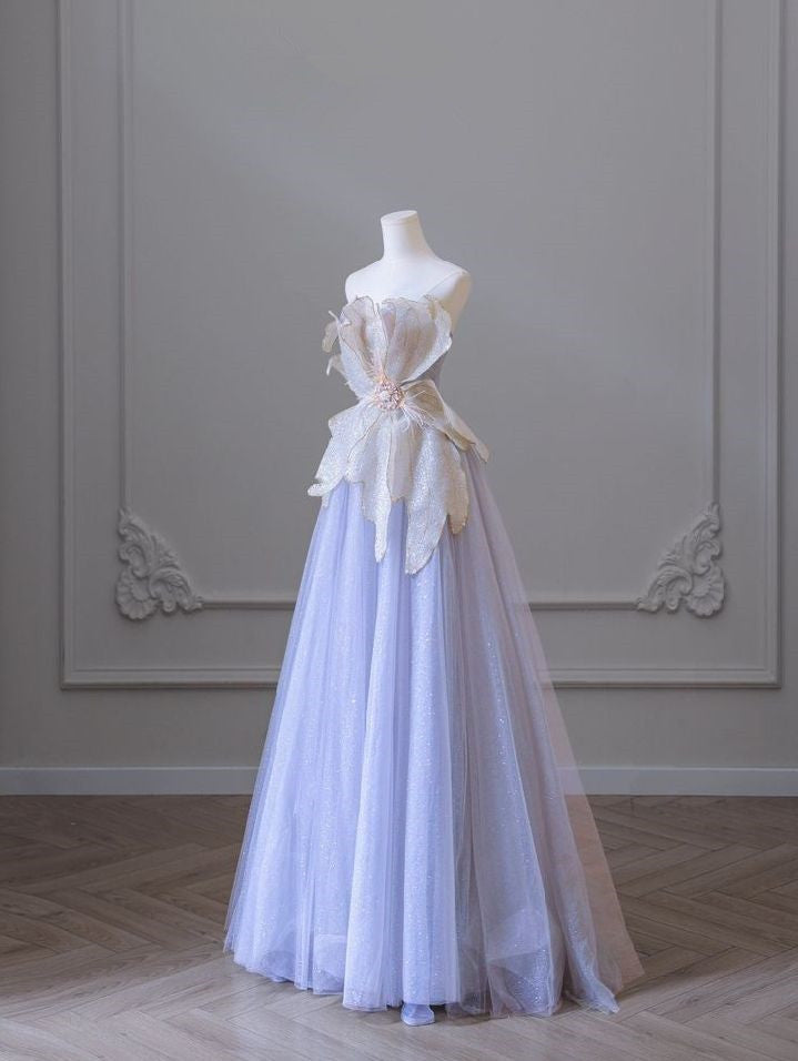 Lilac Purple 3D 3D Flower A-line Strapless Elegant Evening Gowns TP1410