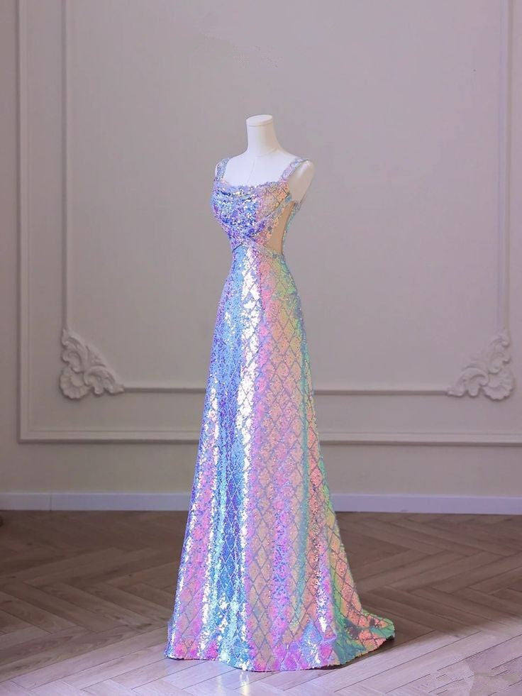 Purple Gradient Mermaid Style Straps Sparkling Long Evening Gowns TP1425