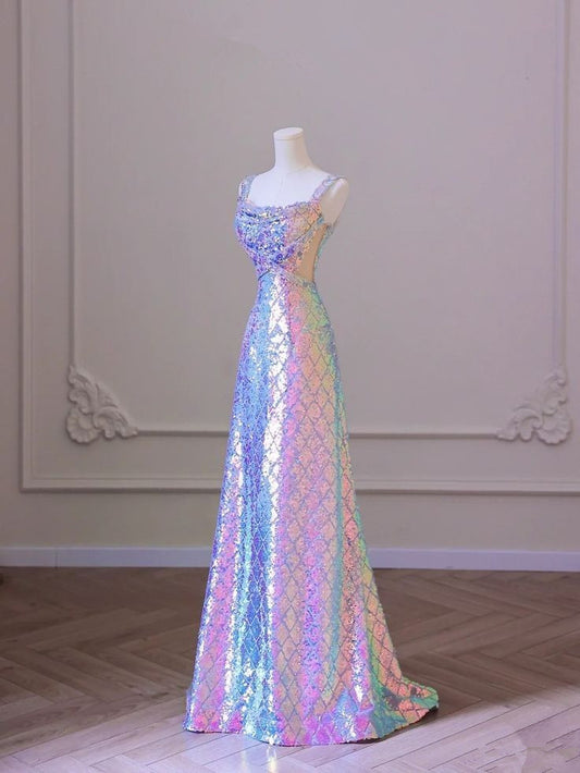 Purple Gradient Mermaid Style Straps Sparkling Long Evening Gowns TP1425