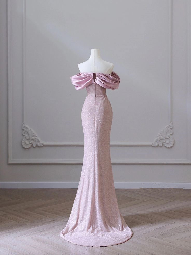 Pink Strapless Sleeveless Mermaid Sequin Beaded Floor Length Dress TP1435