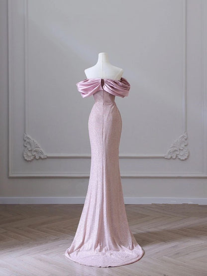 Pink Strapless Sleeveless Mermaid Sequin Beaded Floor Length Dress TP1435
