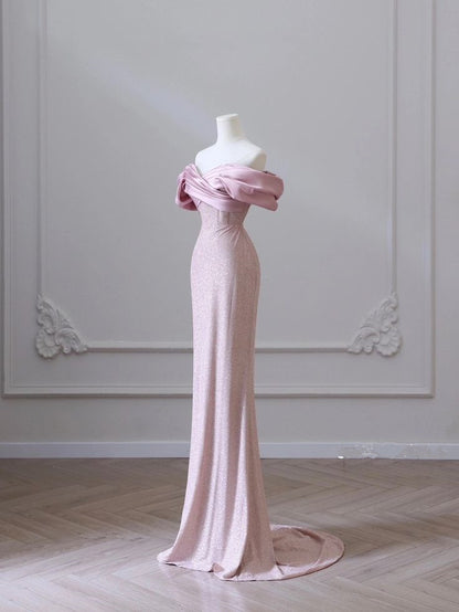 Pink Strapless Sleeveless Mermaid Sequin Beaded Floor Length Dress TP1435