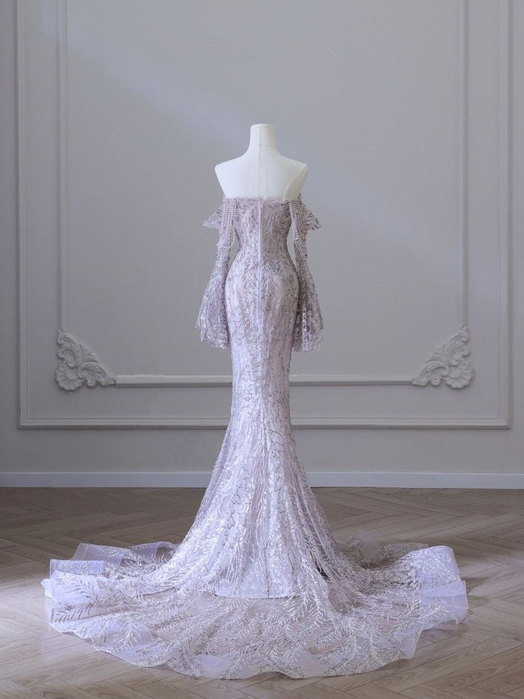 Purple Strapless Long Sleeve Mermaid Floor Length Dress TP1436