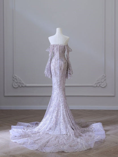 Purple Strapless Long Sleeve Mermaid Floor Length Dress TP1436