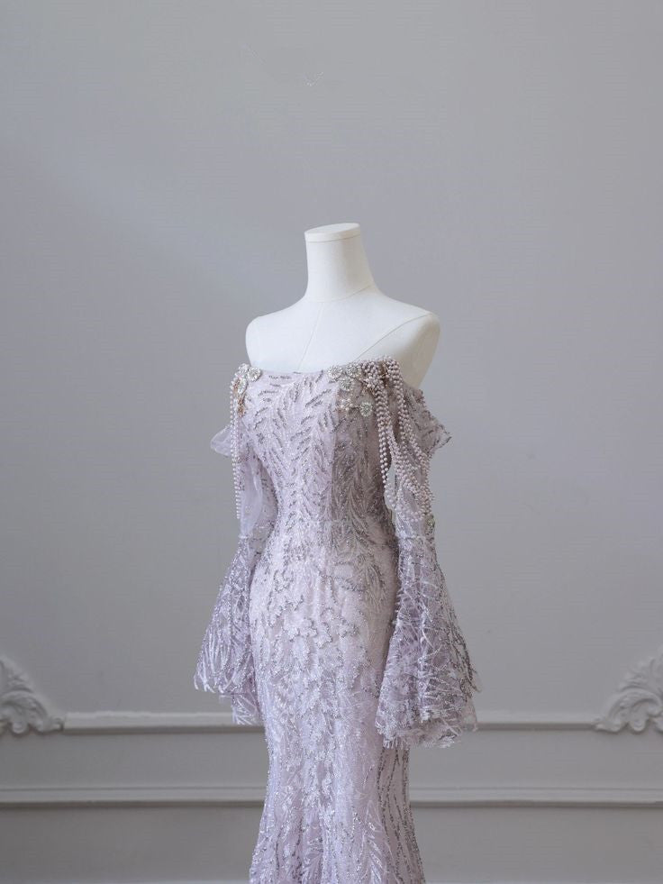 Purple Strapless Long Sleeve Mermaid Floor Length Dress TP1436