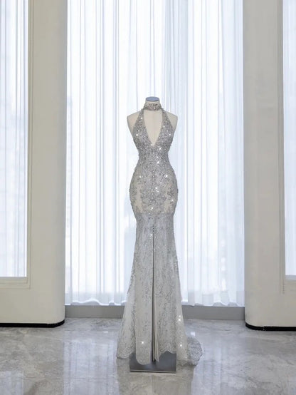 Gray Strapless Neck Mermaid Sparkling Long Evening Gowns TP1452