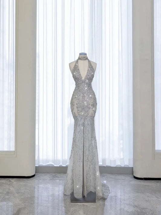 Gray Strapless Neck Mermaid Sparkling Long Evening Gowns TP1452