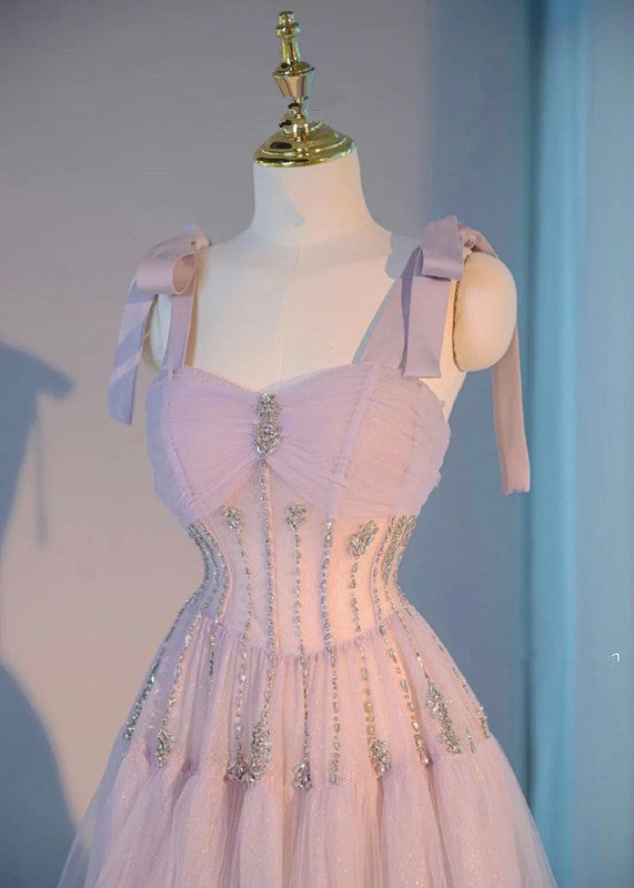Elegant Light Purple A-line Sweetheart Spaghetti Strap Tulle Long Evening Gown Prom Dress Evening Dress TP1486