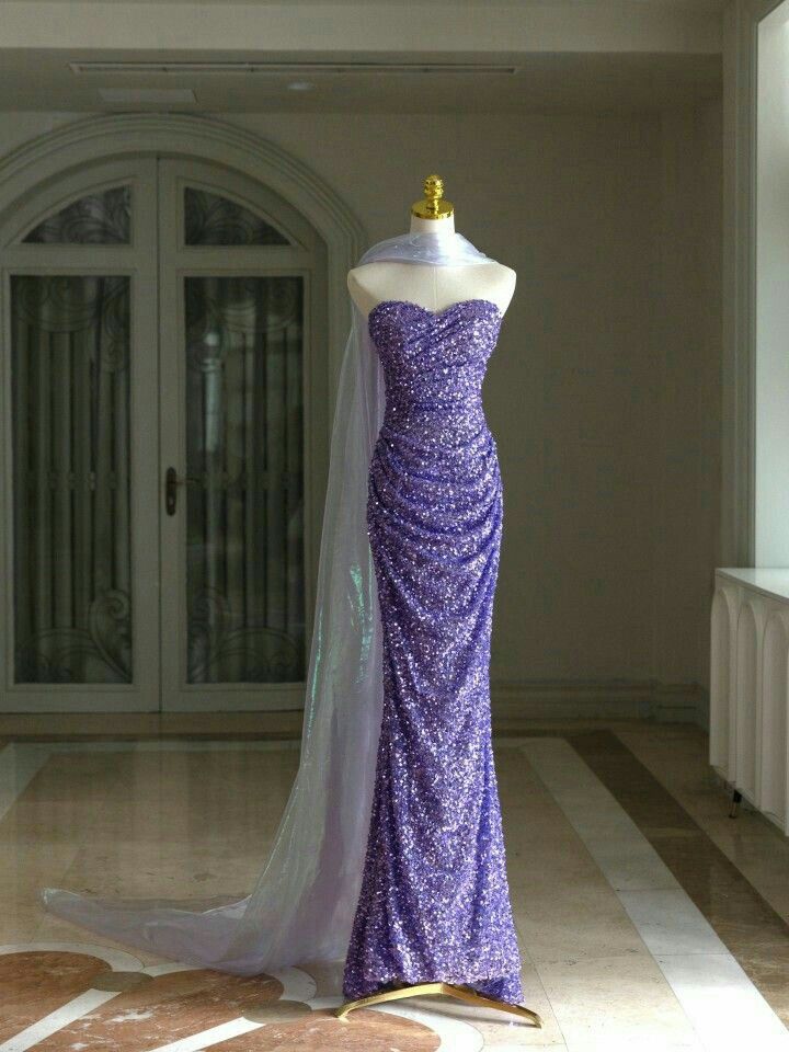 Purple Mermaid Strapless Heart Neck Full Beaded Long Evening Dress TP1514