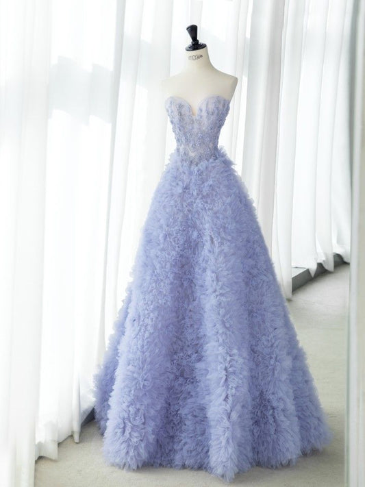 Lavender A-Line Strapless Heart Neck Long Evening Dresses TP1517
