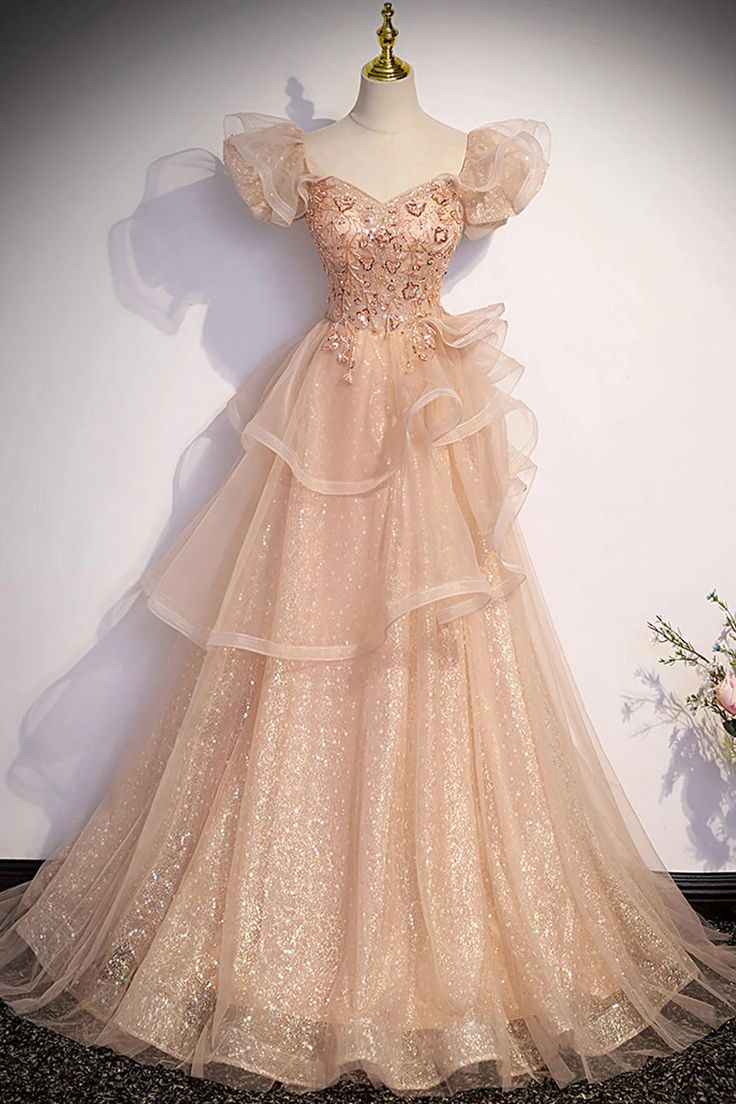 Sparkly A-Line Tulle Beading Long Prom Dress, New Style Shiny Evening Gown TP1547