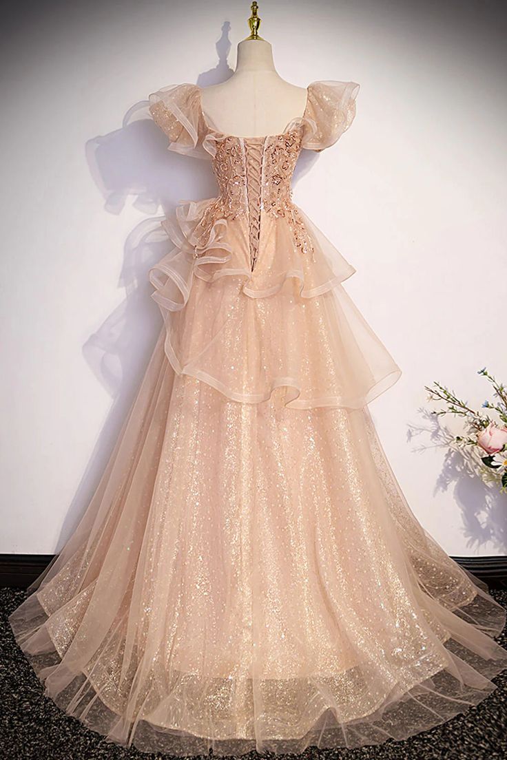 Sparkly A-Line Tulle Beading Long Prom Dress, New Style Shiny Evening Gown TP1547