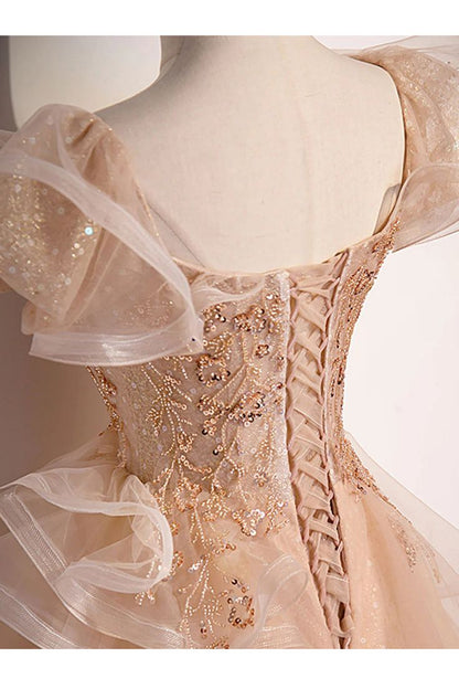 Sparkly A-Line Tulle Beading Long Prom Dress, New Style Shiny Evening Gown TP1547