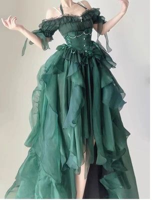 Green High Low Strapless Vintage Lolita Puffy Dress TP1565