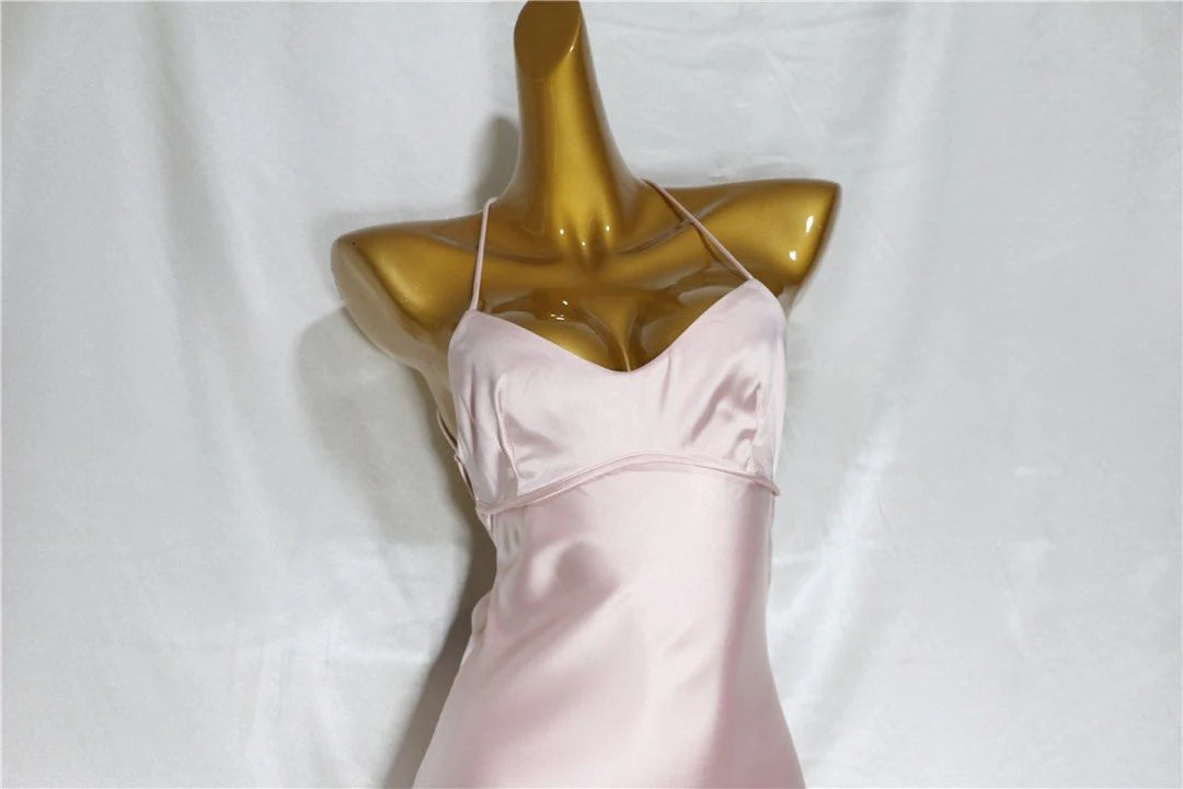 Pink A-Line Spaghetti Strap Simple Satin Long Prom Dresses TP1584