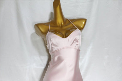 Pink A-Line Spaghetti Strap Simple Satin Long Prom Dresses TP1584