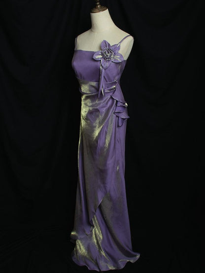 Purple Vintage Floral Embellished Sheath Gown Evening Dress TP1586