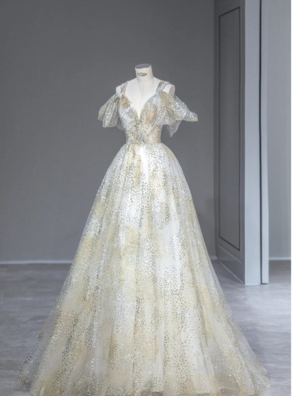Green A-line Strap Sequined Tulle Floor Length Ball Gowns TP1594