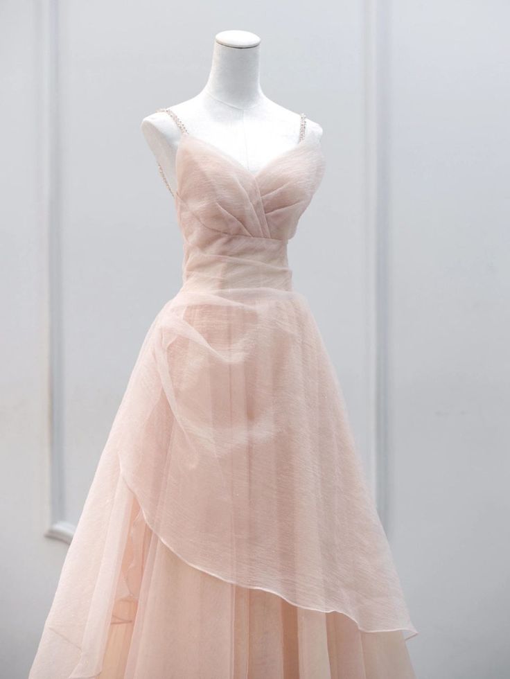 Tulle Beaded Straps Long Prom Dress, A-line Tulle Party Dress TP1595