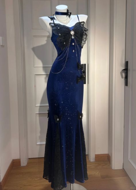 Dark Blue Dreamy Starry Twinkle Evening Butterfly Mermaid Dresses TP1600