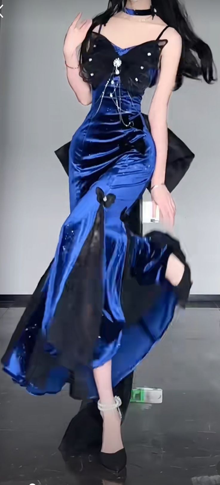 Dark Blue Dreamy Starry Twinkle Evening Butterfly Mermaid Dresses TP1600
