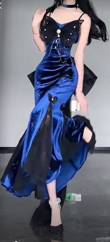 Dark Blue Dreamy Starry Twinkle Evening Butterfly Mermaid Dresses TP1600